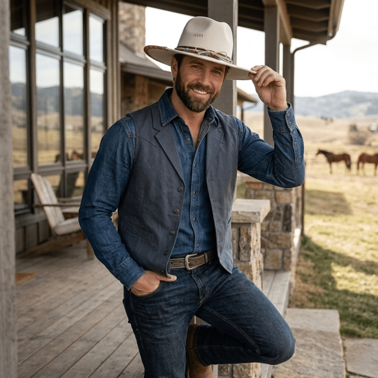 Chapeau cowboy homme à large bord bohème (2)