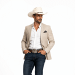 Chapeau cowboy homme marron en laine effet feutre bandeau clous (2)