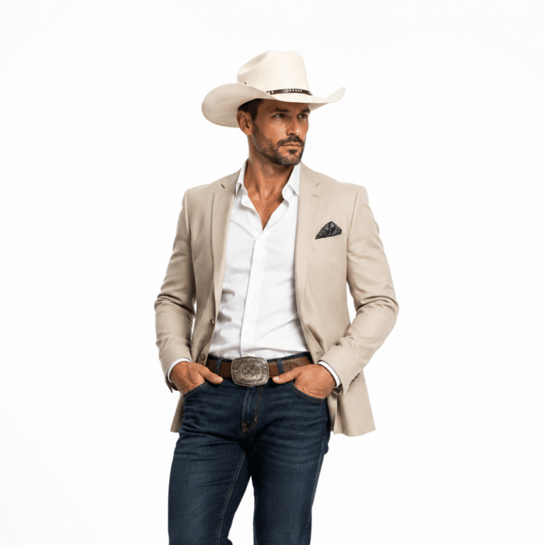 Chapeau cowboy homme marron en laine effet feutre bandeau clous (2)