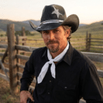 Chapeau cowboy homme noir étoile bandeau brillant (1)