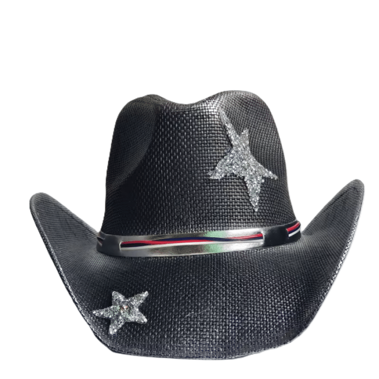 Chapeau cowboy homme noir étoile bandeau brillant (2)