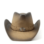 Chapeau cowboy homme sable cuir véritable effet vieilli bandeau tête de taureau (2)