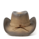 Chapeau cowboy homme sable cuir véritable effet vieilli bandeau tête de taureau (5)