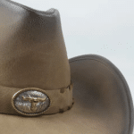 Chapeau cowboy homme sable cuir véritable effet vieilli bandeau tête de taureau (7)