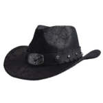 Chapeau cowboy homme simili cuir effet vieilli bandeau tête de taureau (1)