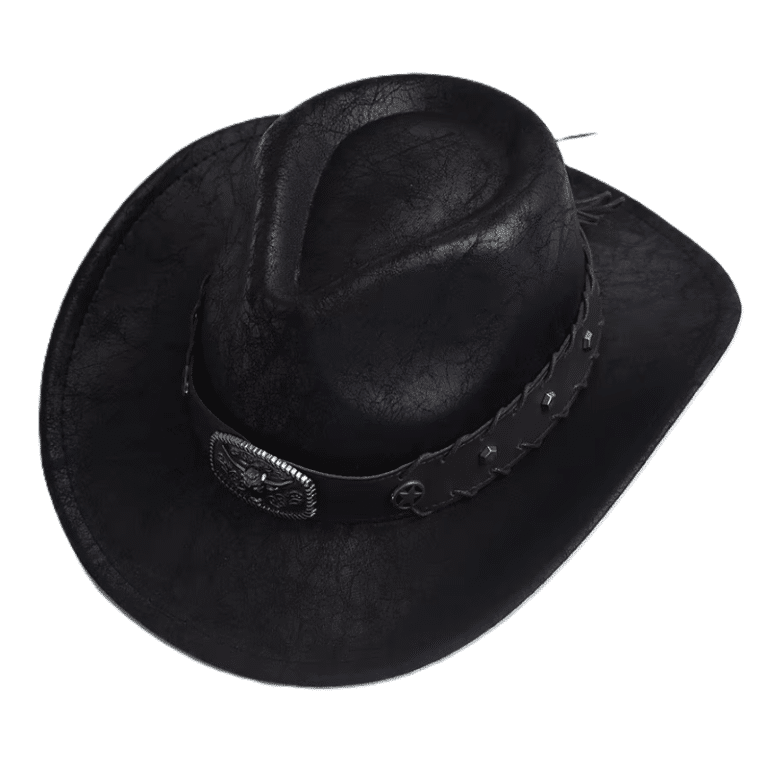 Chapeau cowboy homme simili cuir effet vieilli bandeau tête de taureau (2)