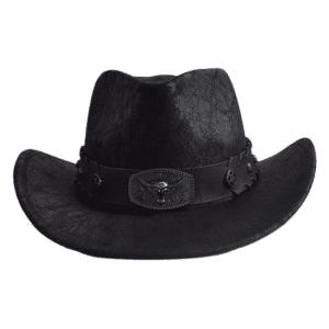 Chapeau cowboy femme simili cuir effet vieilli bandeau tête de taureau