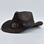 Chapeau cowboy homme simili cuir effet vieilli bandeau tête de taureau (5)