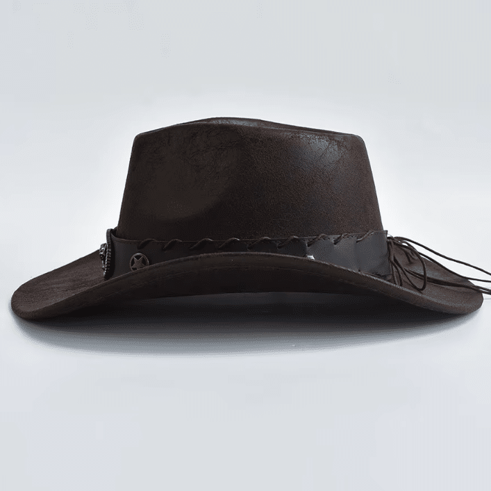 Chapeau cowboy homme simili cuir effet vieilli bandeau tête de taureau (6)