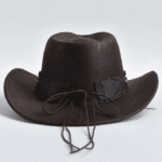 Chapeau cowboy homme simili cuir effet vieilli bandeau tête de taureau (7)