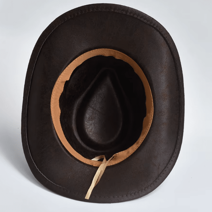Chapeau cowboy homme simili cuir effet vieilli bandeau tête de taureau (8)