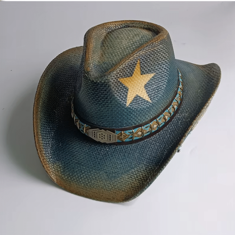 Chapeau cowboy homme turquoise étoile brodée vintage (1)