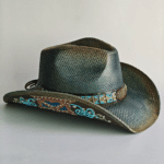 Chapeau cowboy homme turquoise étoile brodée vintage (2)