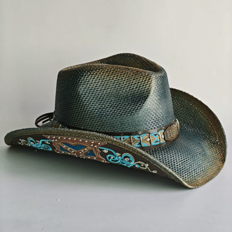 Chapeau cowboy homme turquoise étoile brodée vintage (2)