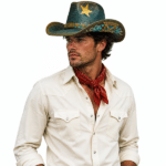 Chapeau cowboy homme turquoise étoile brodée vintage (4)