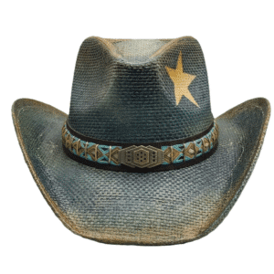 Chapeau cowboy homme turquoise étoile brodée vintage