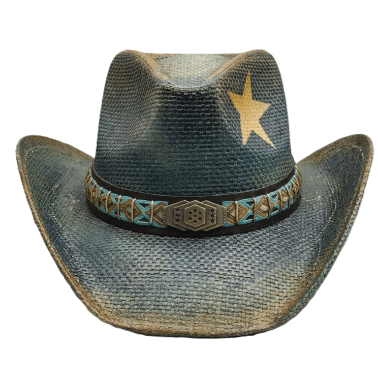 Chapeau cowboy homme turquoise étoile brodée vintage (5)