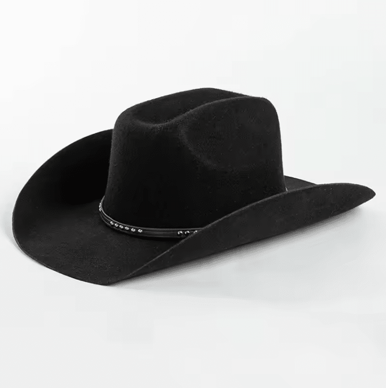 Chapeau cowboy marron en laine effet feutre bandeau clous (11)