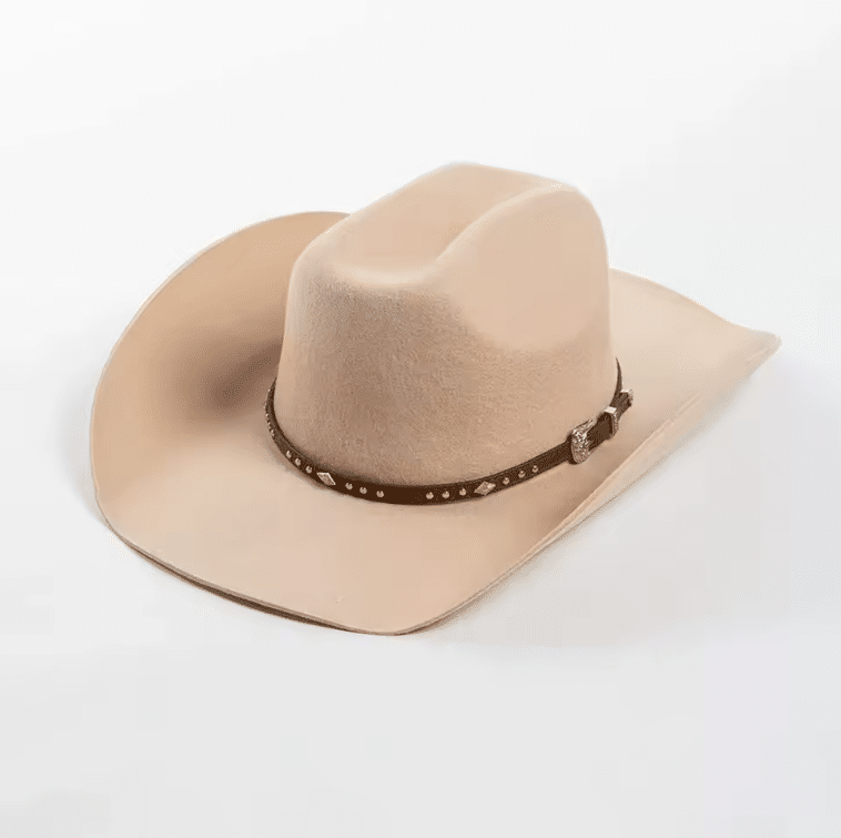 Chapeau cowboy marron en laine effet feutre bandeau clous (13)