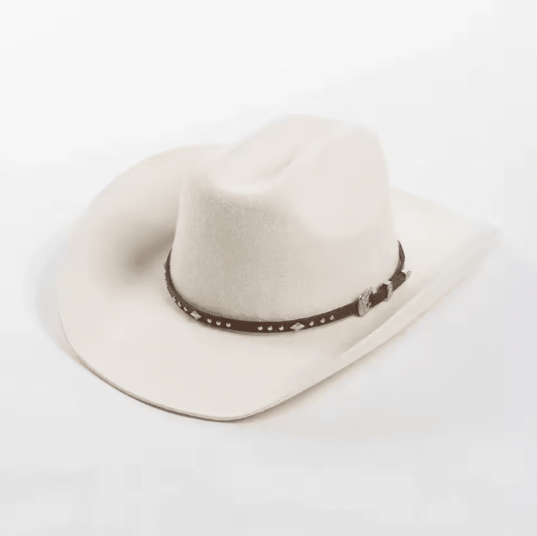 Chapeau cowboy marron en laine effet feutre bandeau clous (14)
