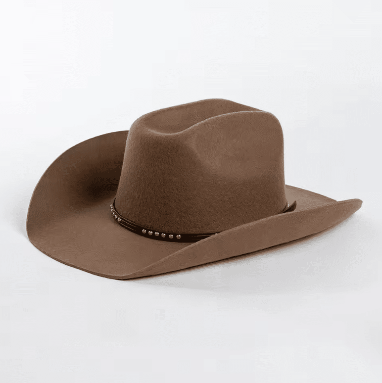Chapeau cowboy marron en laine effet feutre bandeau clous (15)