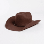 Chapeau cowboy marron en laine effet feutre bandeau clous (16)