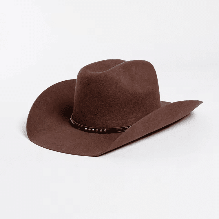 Chapeau cowboy marron en laine effet feutre bandeau clous (16)
