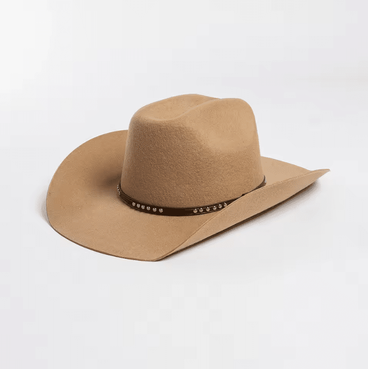 Chapeau cowboy marron en laine effet feutre bandeau clous (17)
