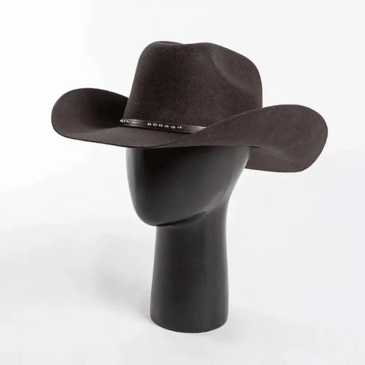 Chapeau cowboy marron en laine effet feutre bandeau clous (18)