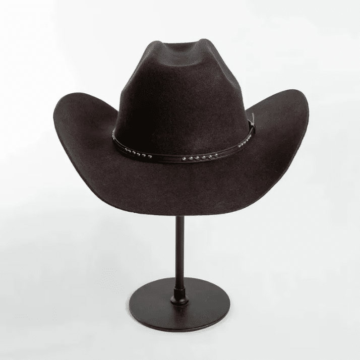 Chapeau cowboy marron en laine effet feutre bandeau clous (19)