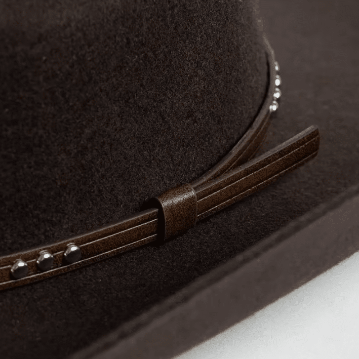 Chapeau cowboy marron en laine effet feutre bandeau clous (20)