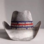 Chapeau cowboy paille blanc gris bandeau étoiles (1)