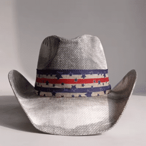Chapeau cowboy paille blanc / gris bandeau étoiles