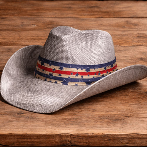 Chapeau cowboy paille blanc gris bandeau étoiles (2)