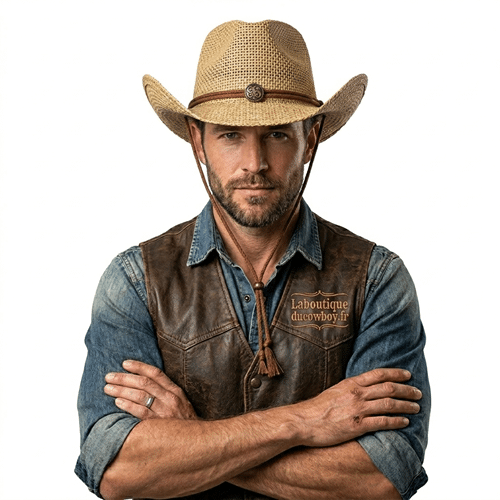 Chapeau cowboy paille corde concho (5)