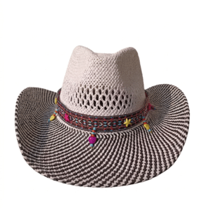 Chapeau cowboy paille damier