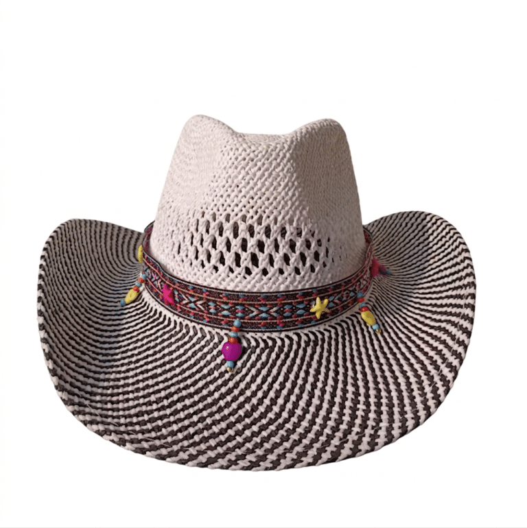 Chapeau cowboy paille damier (3)