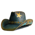 Chapeau cowboy paille étoile décorations turquoise (1)