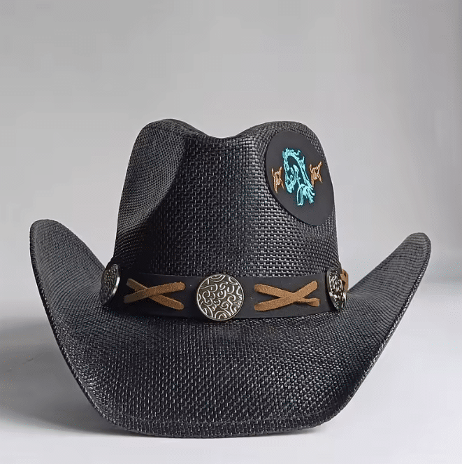 Chapeau cowboy paille motif cheval (1)