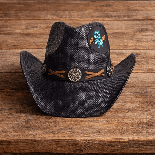 Chapeau cowboy paille motif cheval (2)