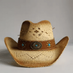 Chapeau cowboy paille motif tropical (1)
