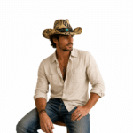 Chapeau cowboy paille motif tropical (2)