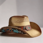 Chapeau cowboy paille motif tropical (3)