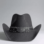 Chapeau cowboy paille noir avec bandeau étoile (2)