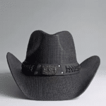 Chapeau cowboy paille noir avec bandeau étoile (3)