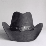 Chapeau cowboy paille noir bandeau bison (1)
