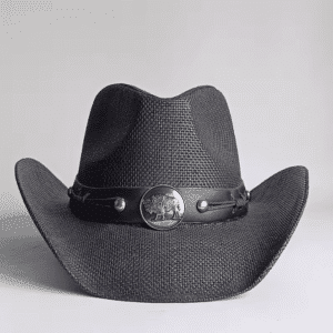 Chapeau cowboy paille noir bandeau bison