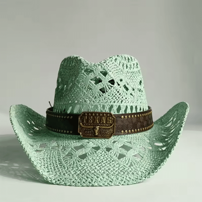 Chapeau cowboy paille pastel bandeau Texas (1)