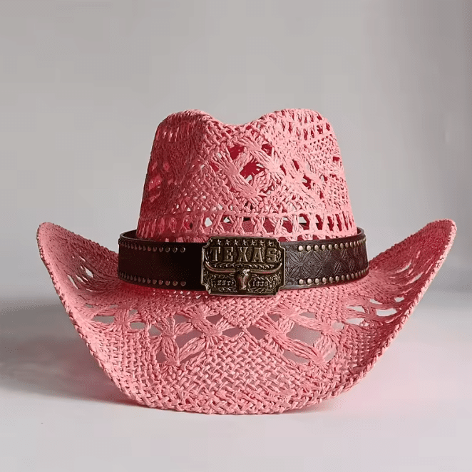 Chapeau cowboy paille pastel bandeau Texas (6)