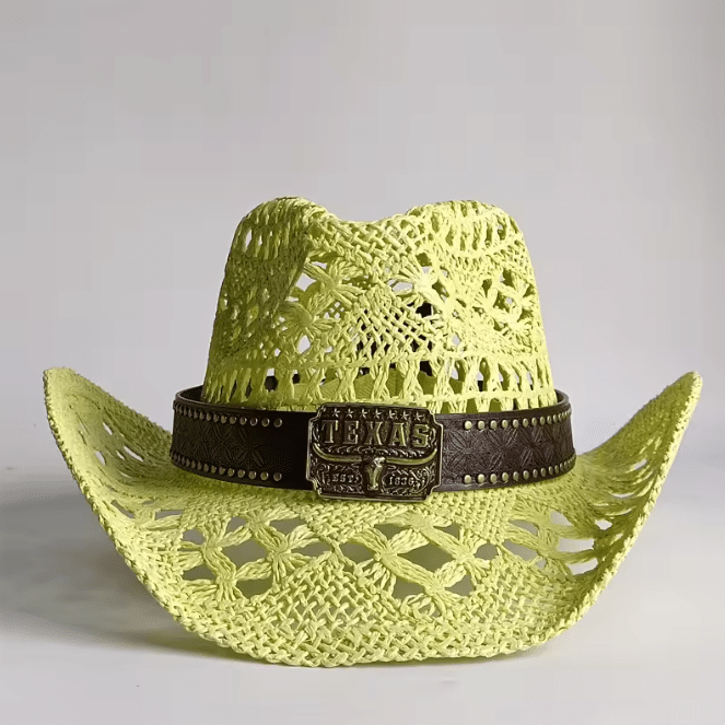 Chapeau cowboy paille pastel bandeau Texas (7)